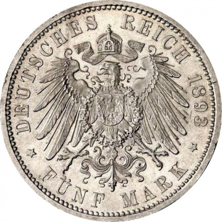 Срібна монета Німецька імперія 5 марок 1891 - 1908, 27,77 грам - реверс