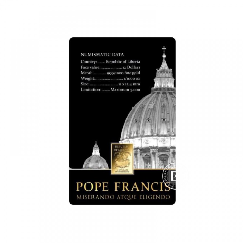 Goldbarren „Papst Franziskus“ Karte 1/1000 Unze Rückseite Goldbarren „Papst Franziskus“ Karte 1/1000 Unze Rückseite