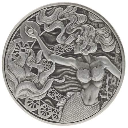 Srebrna Moneta Meerjungfrau und Perle Antique 2025 1 uncja Front