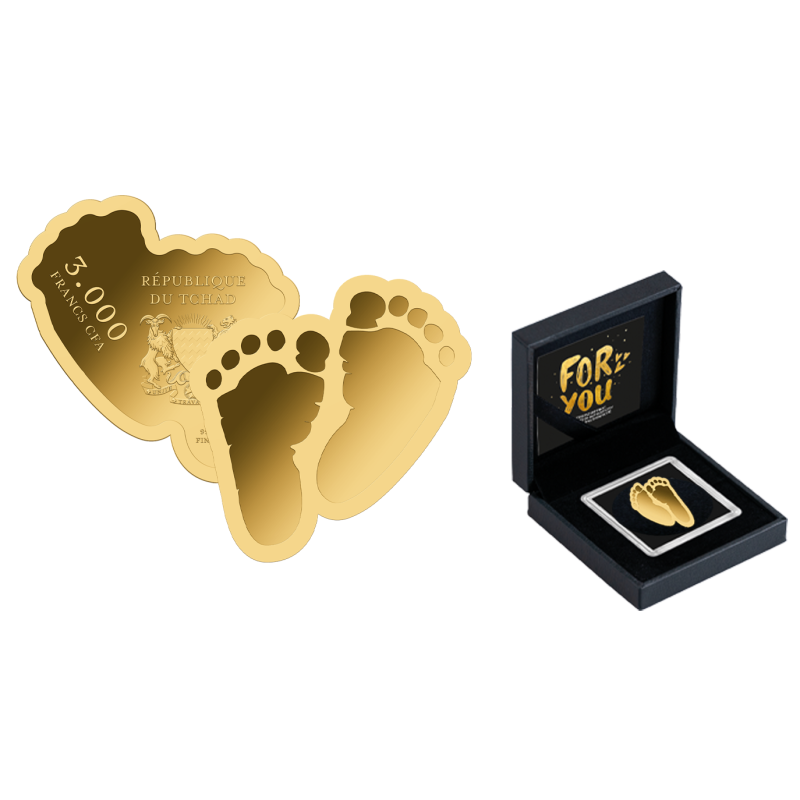 Chad Gold Coin, Feet of the Child , 1/1000 oz - box