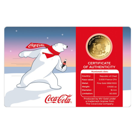 Chad Gold Coin, Coca Cola - Polar Bear, 1/1000 oz - back