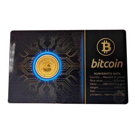 Gold Coin Liberia, Bitcoin, 1/1000 ounce (card) Gold Coin Liberia, Bitcoin, 1/1000 ounce (card)