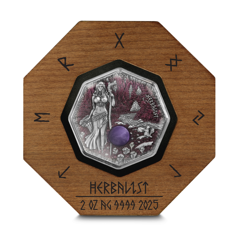 Hexerei Silbermünze: Herbalist 2025 UHR, 2 oz - Box 1 Hexerei Silbermünze: Herbalist 2025 UHR, 2 oz - Box 1