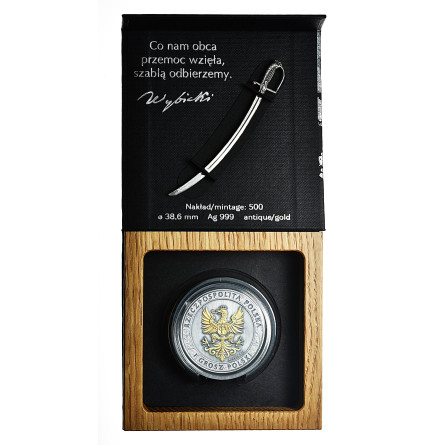 Srebrny Medal Husaria IV Antique Gold, 1 uncja - box Srebrny Medal Husaria IV Antique Gold, 1 uncja - box