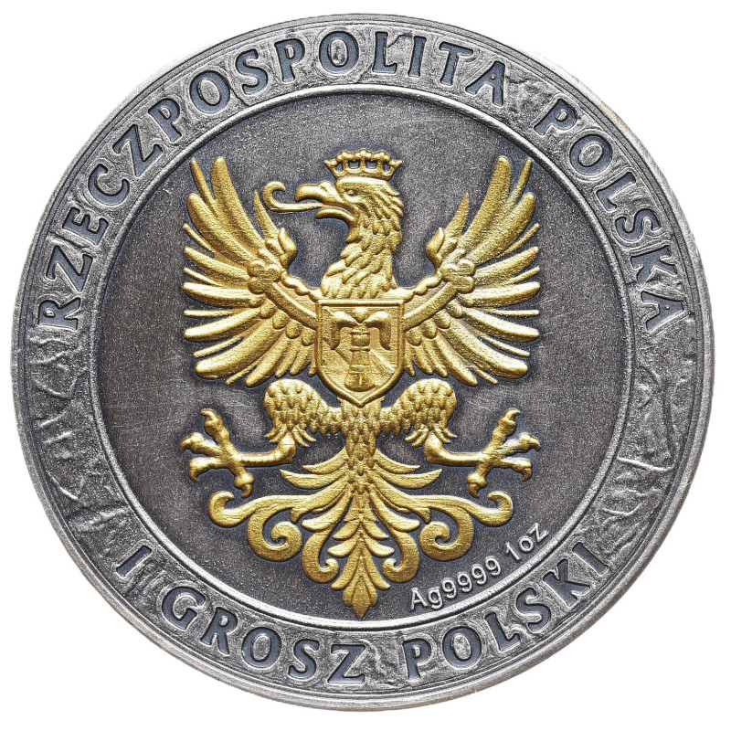 Srebrny Medal Husaria IV Antique Gold, 1 uncja - awers Srebrny Medal Husaria IV Antique Gold, 1 uncja - awers