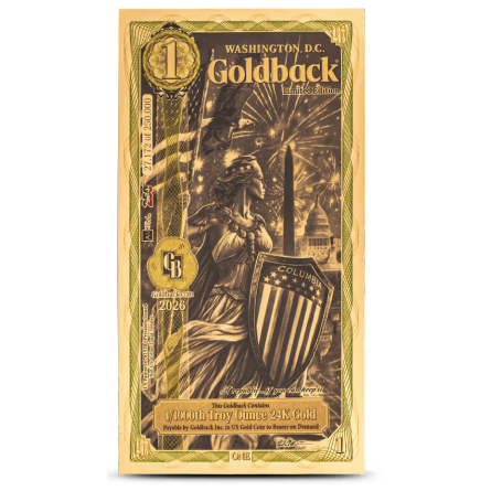 Złoty Banknot 1 Washington D.C. Goldback Gold Note, 1/1000 uncji - front