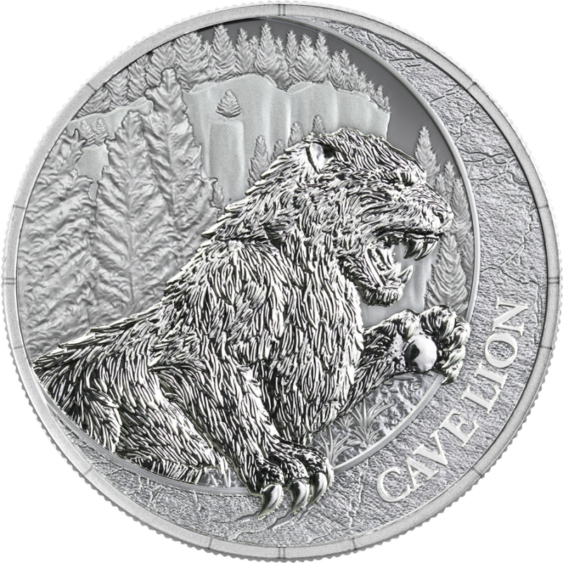 Silbermünze Germania Mint Megafauna: Höhlenlöwe BU, 1 Unze – Rückseite Silbermünze Germania Mint Megafauna: Höhlenlöwe BU, 1 Unze – Rückseite