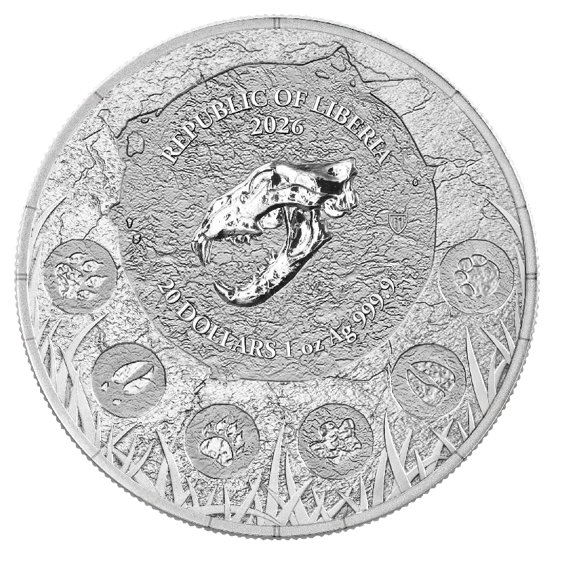 Silbermünze Germania Mint Megafauna: Höhlenlöwe BU, 1 Unze – Vorderseite Silbermünze Germania Mint Megafauna: Höhlenlöwe BU, 1 Unze – Vorderseite