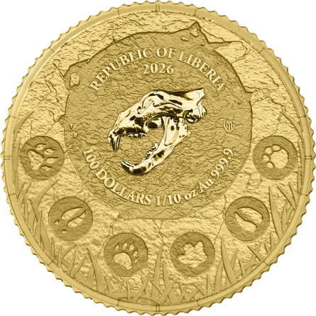 Goldmünze Germania Mint Megafauna: Höhlenlöwe 2026, 1/10 Unze – Rückseite