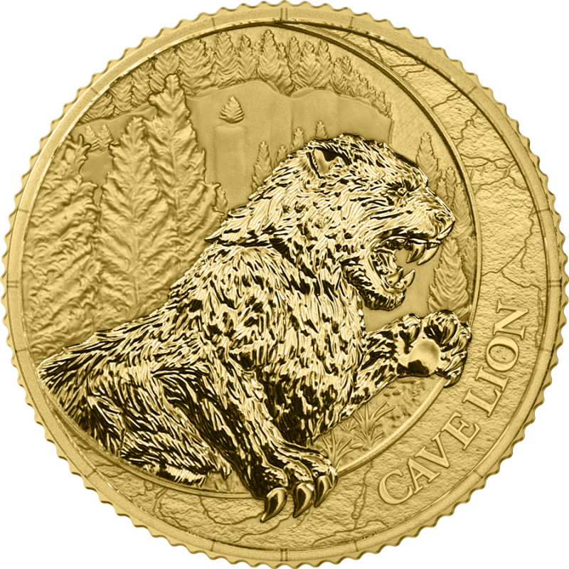 Goldmünze Germania Mint Megafauna: Höhlenlöwe 2026, 1/10 Unze – Rückseite