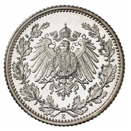 Silbermünze Deutschland, 1/2 Mark 1905–1919, 2,77 Gramm – Vorderseite