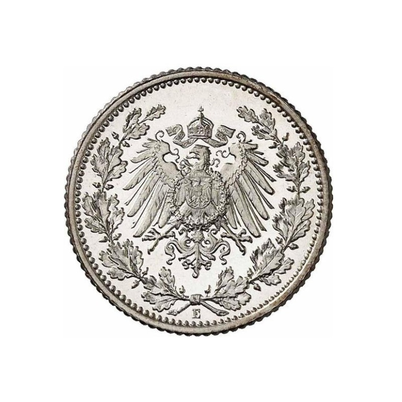 Silver Coin Germany, 1/2 Mark 1905-1919, 2.77 grams - reverse side Silver Coin Germany, 1/2 Mark 1905-1919, 2.77 grams - reverse side