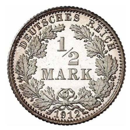 Срібна монета Німеччина, 1/2 марки 1905-1919, 2,77 грама - аверс
