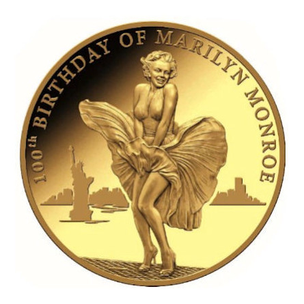 Złota Moneta Rocznica 100-tnych urodziny Marilyn Monroe 2026, 0,5 gr - rewers