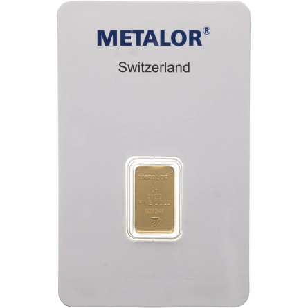 Metalor investment gold bar, 5 grams - front