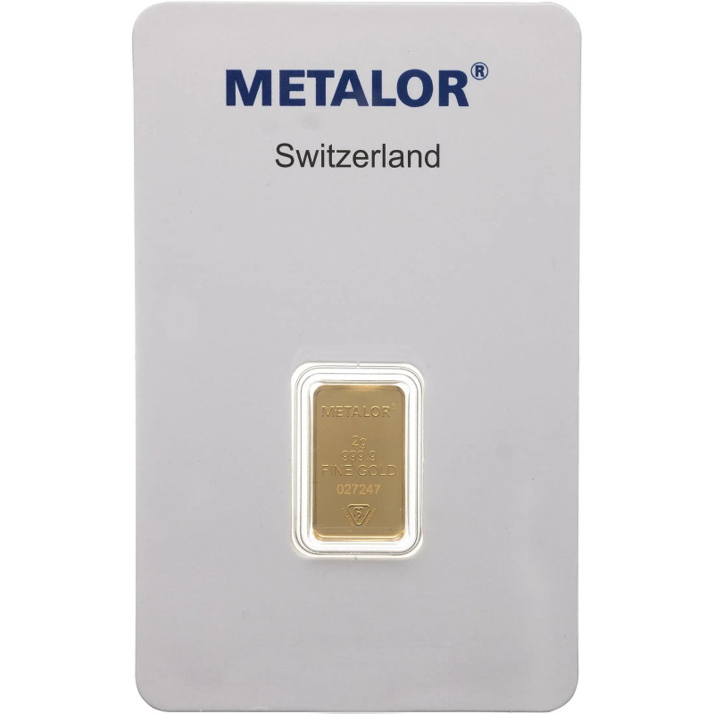Goldbarren Metalor, 5 Gramm – Vorderseite Goldbarren Metalor, 5 Gramm – Vorderseite
