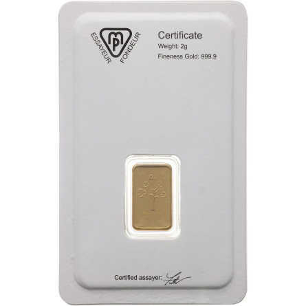 Metalor investment gold bar, 5 grams - front
