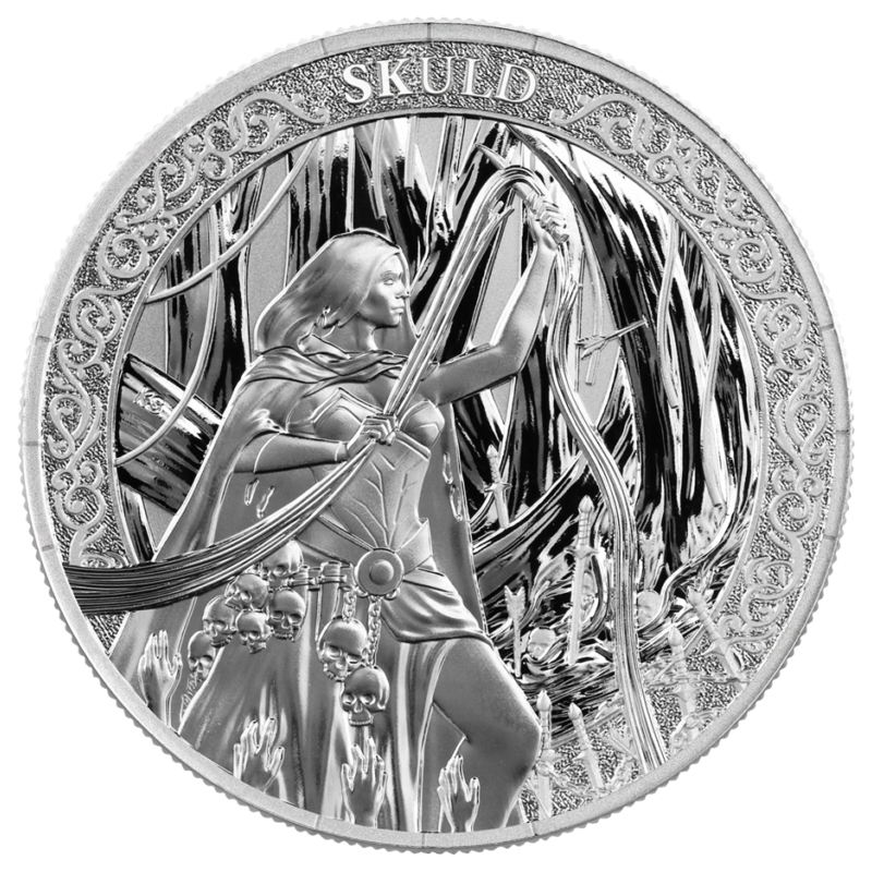 Silbermünze Germania Mint: Norns Skuld 2026, 1 Unze – Vorderseite Silbermünze Germania Mint: Norns Skuld 2026, 1 Unze – Vorderseite
