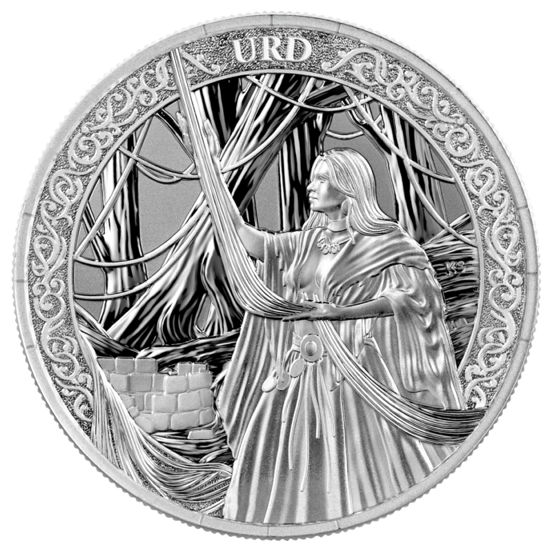 Silbermünze Germania Mint: Norns Urd 2026, 1 Unze – Vorderseite Silbermünze Germania Mint: Norns Urd 2026, 1 Unze – Vorderseite