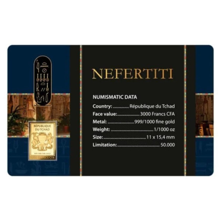 Nefertiti Gold Bar Card 1/1000 ounce back Nefertiti Gold Bar Card 1/1000 ounce back