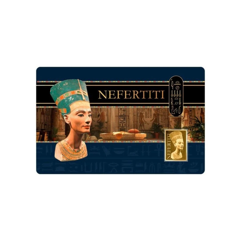 Nefertiti-Goldbarren – Karte 1/1000 Unzen, Vorderseite Nefertiti-Goldbarren – Karte 1/1000 Unzen, Vorderseite
