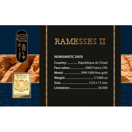 Złota Sztabka Ramzes II Karta 1/1000 uncji Front