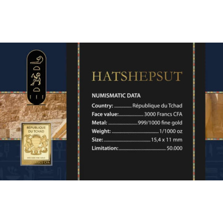 Złota Sztabka Hatszepsut Karta 1/1000 uncji front