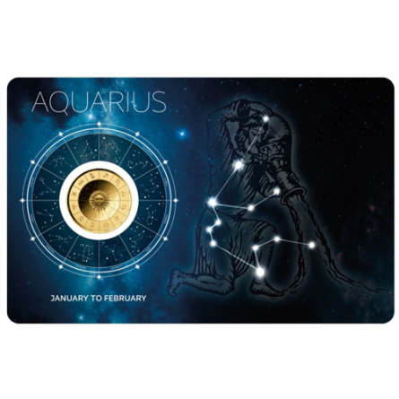 Gold Coin Zodiac Sign Aquarius card 1/1000 ounce front