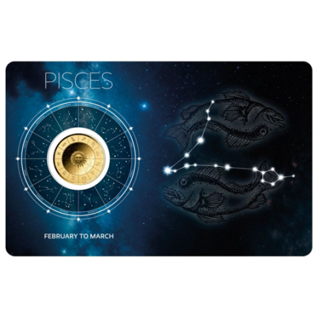 Złota Moneta Znak Zodiaku Ryby Karta 1/1000 uncji front