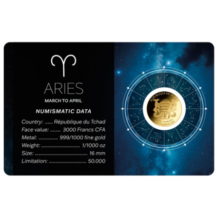 Moneta Znak Zodiaku Baran Karta 1/1000 uncji front