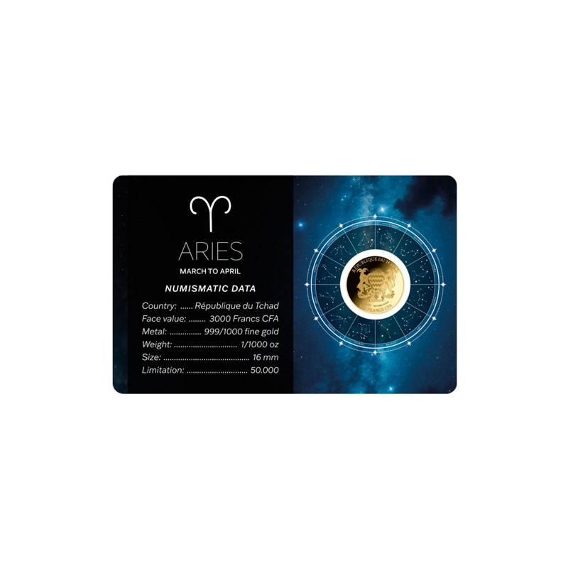 Aries Zodiac Sign Coin 1/1000 oz card back