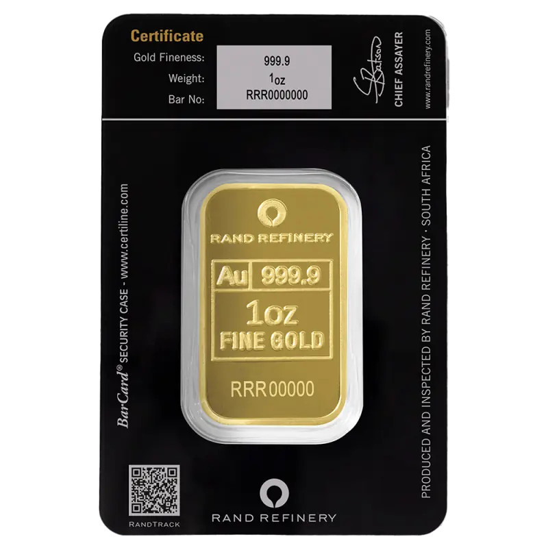 Złota Sztabka Loxodonta Africana  Rand Rafinery QR Code 1 oz