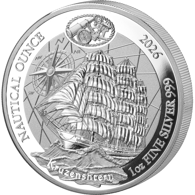 Срібна монета Nautical Ounce: Крузенштерн 2026 Proof, 1 унція - реверс Срібна монета Nautical Ounce: Крузенштерн 2026 Proof, 1 унція - реверс