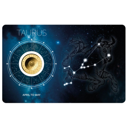 Złota Moneta Znak Zodiaku Byk Karta 1/1000 uncji front