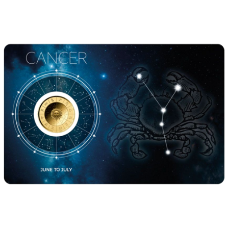 Złota Moneta Znak Zodiaku Rak  Karta 1/1000 uncji Front