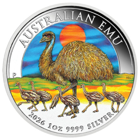 Srebrna Moneta Australian Emu 2026 Color, 1 uncja - rewers