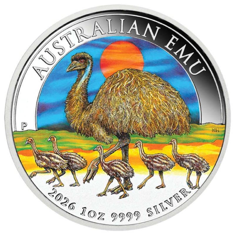 Srebrna Moneta Australian Emu 2026 Color, 1 uncja - rewers