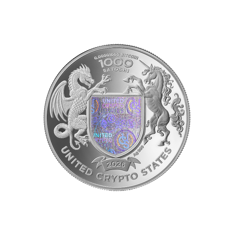 Срібна монета United Crypto States: Britannia 2026. 1 унція - аверс Срібна монета United Crypto States: Britannia 2026. 1 унція - аверс