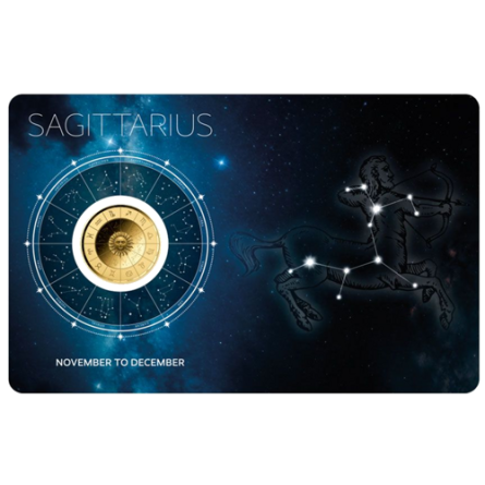 Złota Moneta Znak Zodiaku Strzelec Karta 1/1000 uncji front