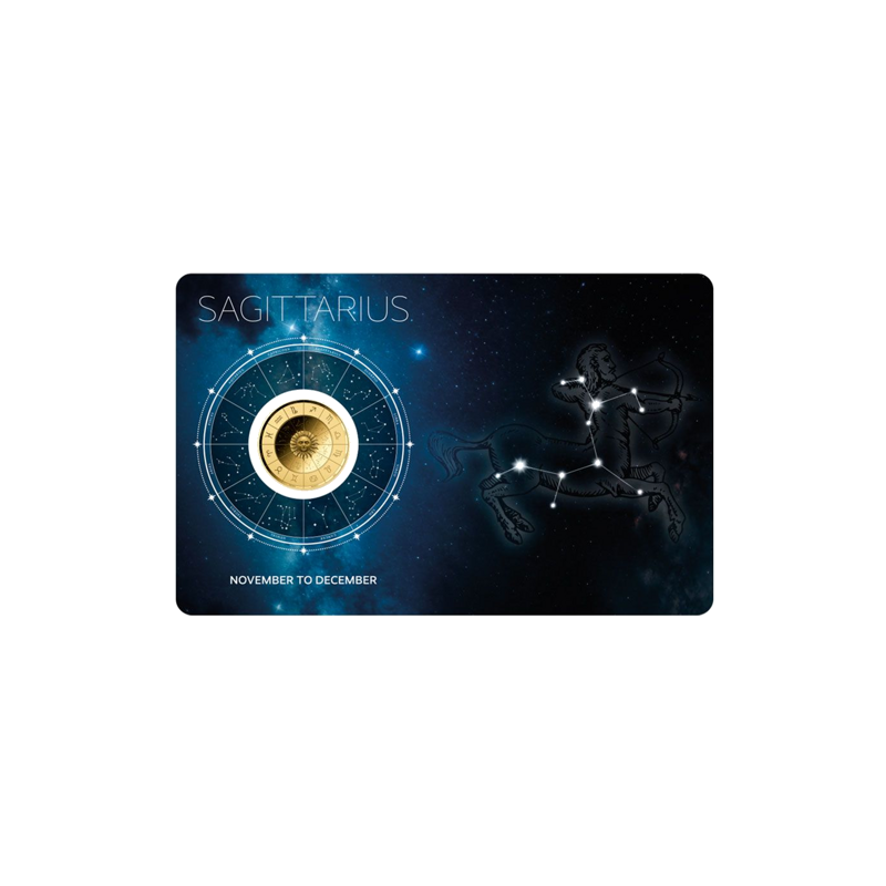 Gold Coin: Sagittarius Zodiac Sign, 1/1000-ounce Card, Obverse Gold Coin: Sagittarius Zodiac Sign, 1/1000-ounce Card, Obverse