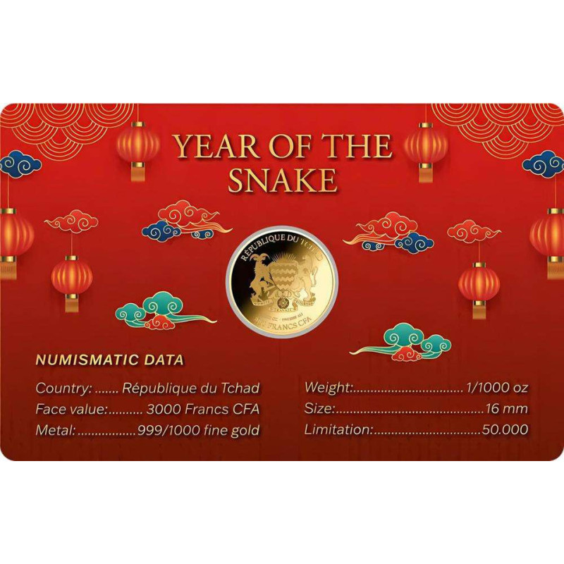 Złota Moneta Year Of The Snake Karta 1/1000 uncji back