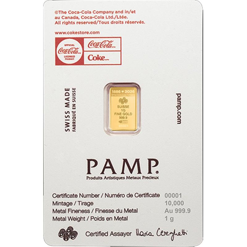 Valentine's Day Coca Cola Gold Bar, 1 gram BACK Valentine's Day Coca Cola Gold Bar, 1 gram BACK