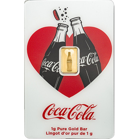 Valentine's Day Coca Cola Gold Bar, 1 gram FRONT