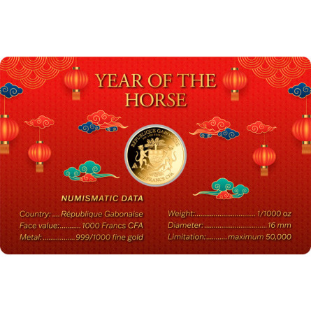 Year of the Horse gold coin, 1/1000 ounce card Year of the Horse gold coin, 1/1000 ounce card