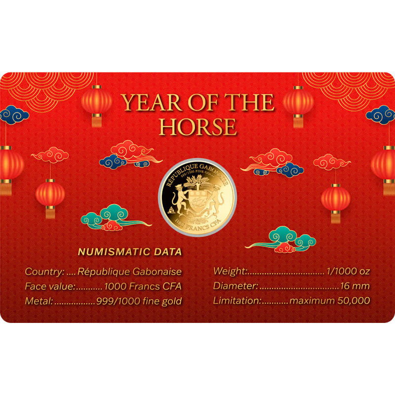 Złota moneta Year Of The Horse 1/1000 uncji karta back