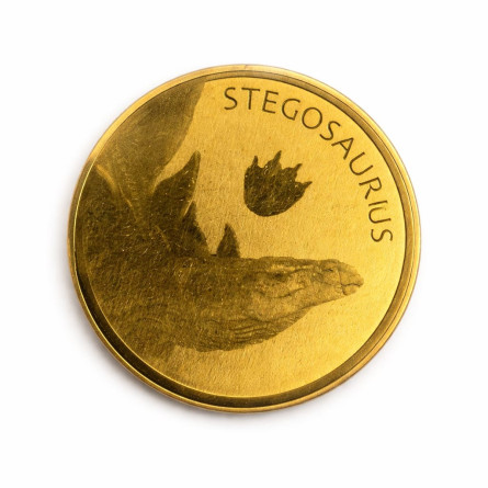 Złota moneta Stegosaurus 1/1000 uncji karta coin front