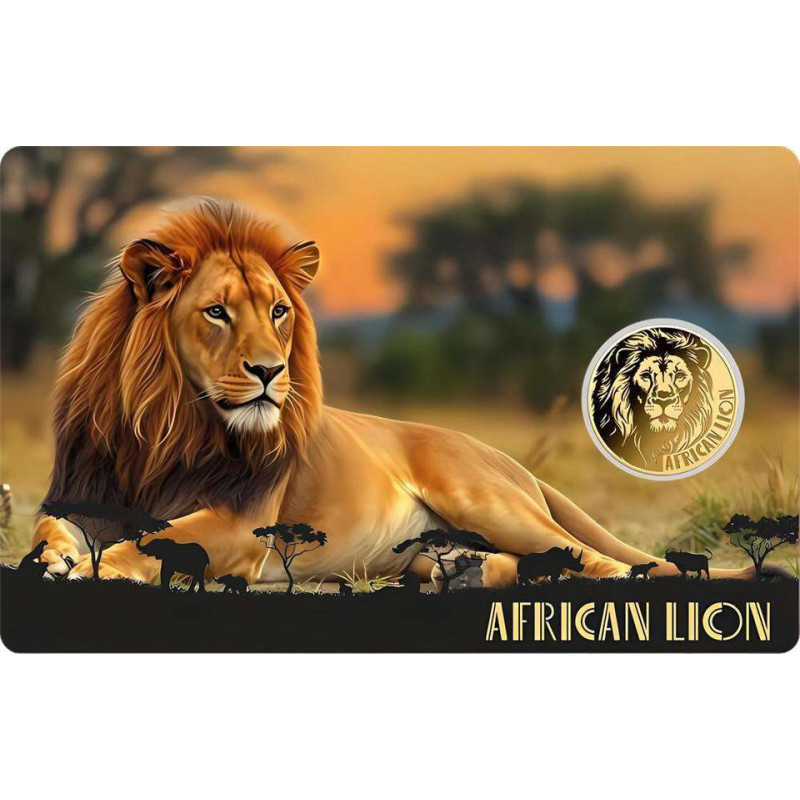 Złota moneta African Lion 1/1000 uncji karta front