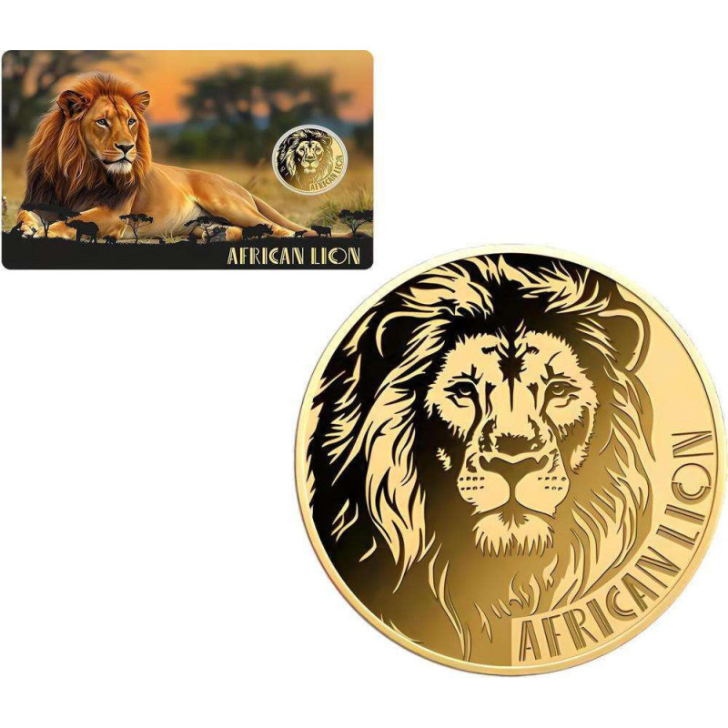 Złota moneta African Lion 1/1000 uncji karta coin front