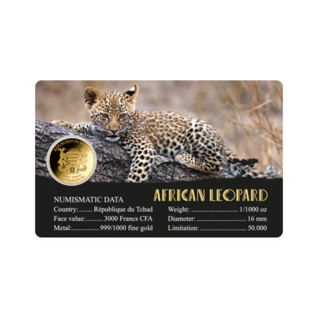 Złota moneta African Leopard 1/1000 uncji karta front