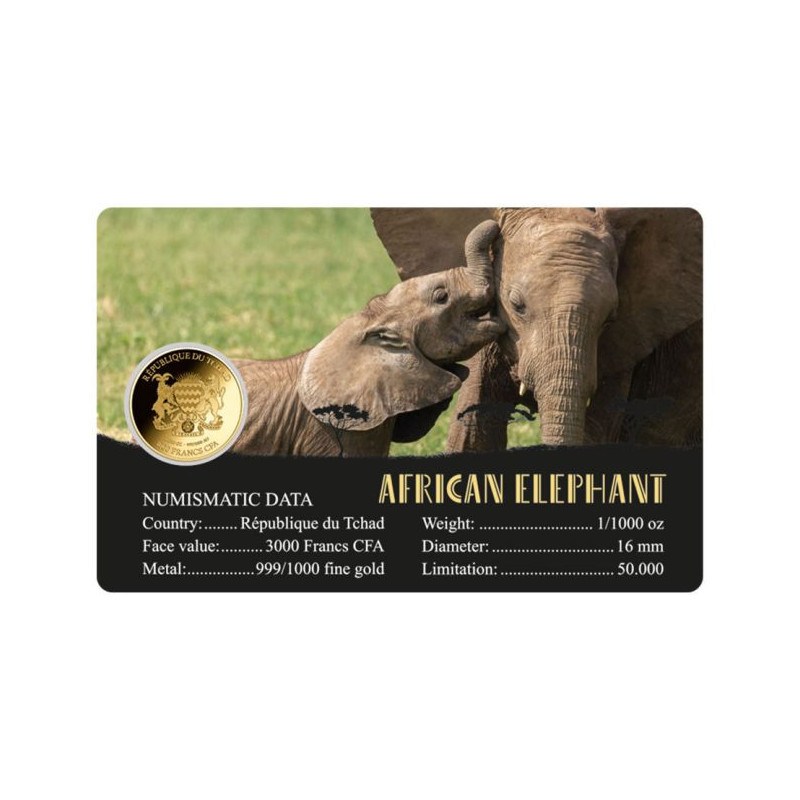 Złota moneta African Elephant 1/1000 uncji karta back